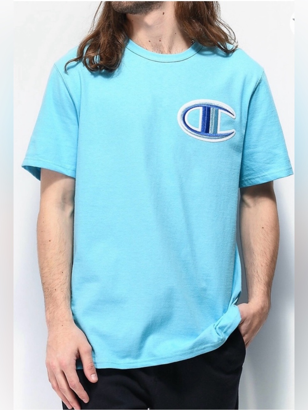 Champion brand Men's short sleeve Floss stich C light blue Heritage T-shirt